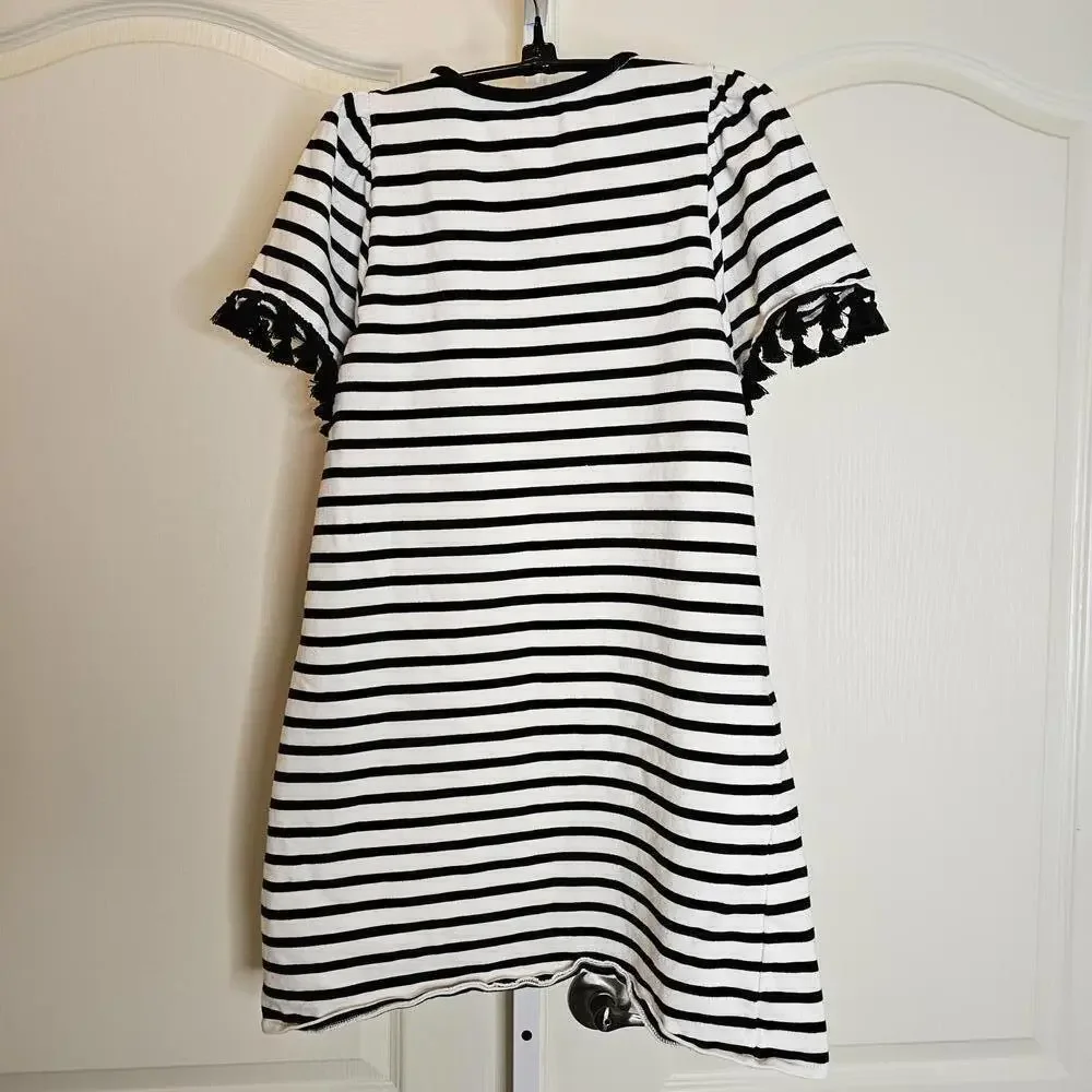 Kate Spade Black & White Striped Dress with Ruffle Sleeves